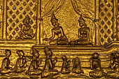 Luang Prabang, Laos - Wat Mai the gilded stucco engravings narrate the Vessantara Jataka, the penultimate rebirth as a human of the future Gotama Buddha. 